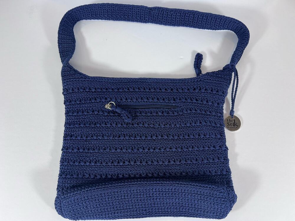 VTG The Sak Navy Blue Crochet Textured Shoulder Bag Crossbody 90s Y2K Purse